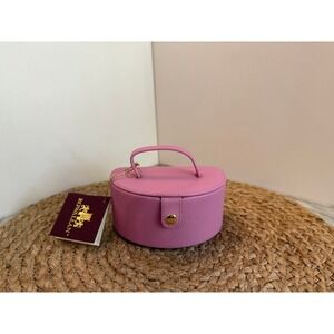 NWT Rowallan of Scotland (Checker Leather) genuine cow leather pink jewelry case